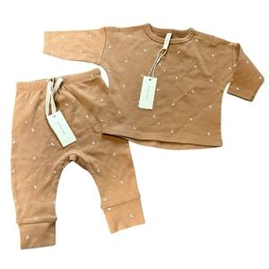 NWTS Quincy Mae/Moons all over, 3-6m/2pc/brushed, soft, organic